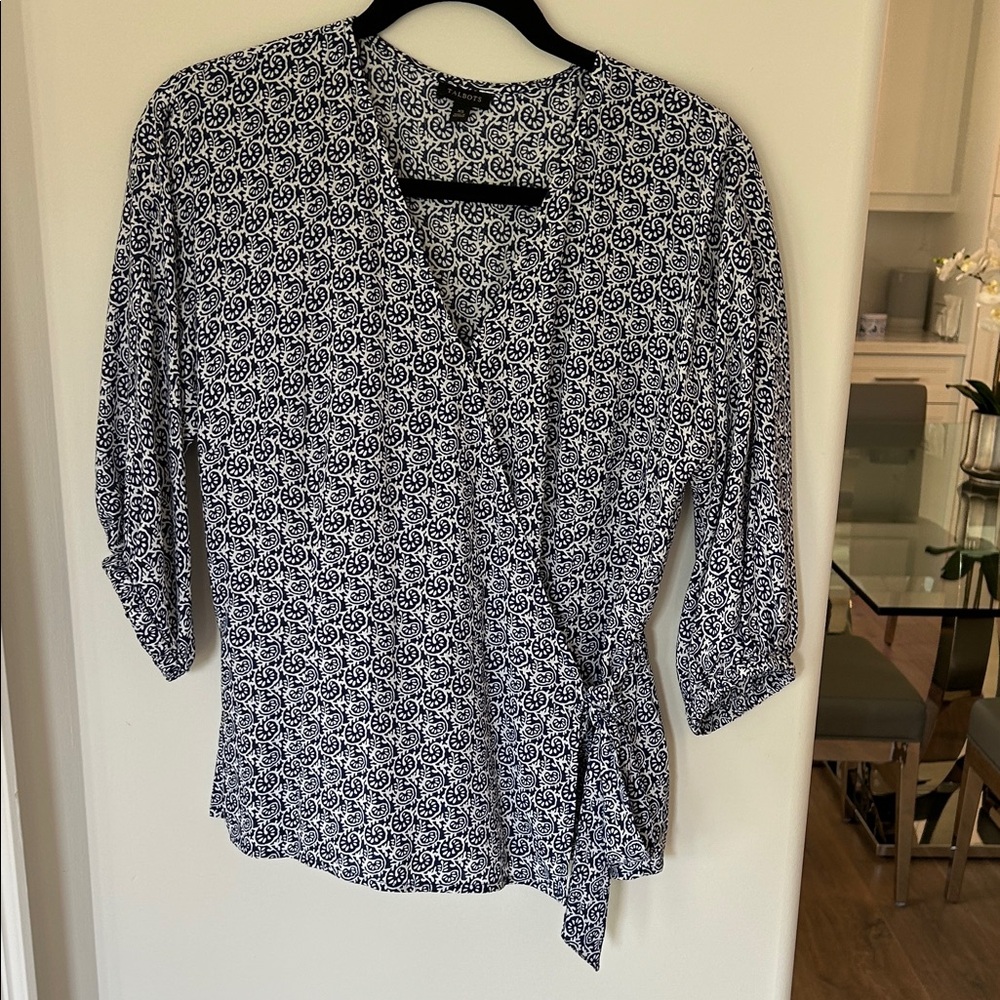 Talbots Black and White Patterned Blouse
